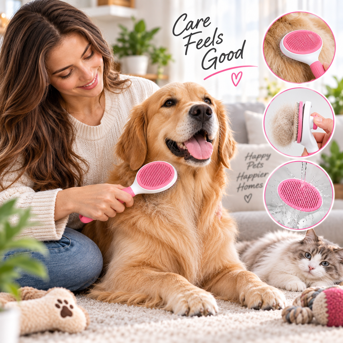 Self-Cleaning Pet Grooming Brush