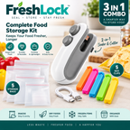 3-in-1 Food Storage Kit – Rechargeable Heat Sealer, 5 Reusable Storage Bags & 5 Bag Clips