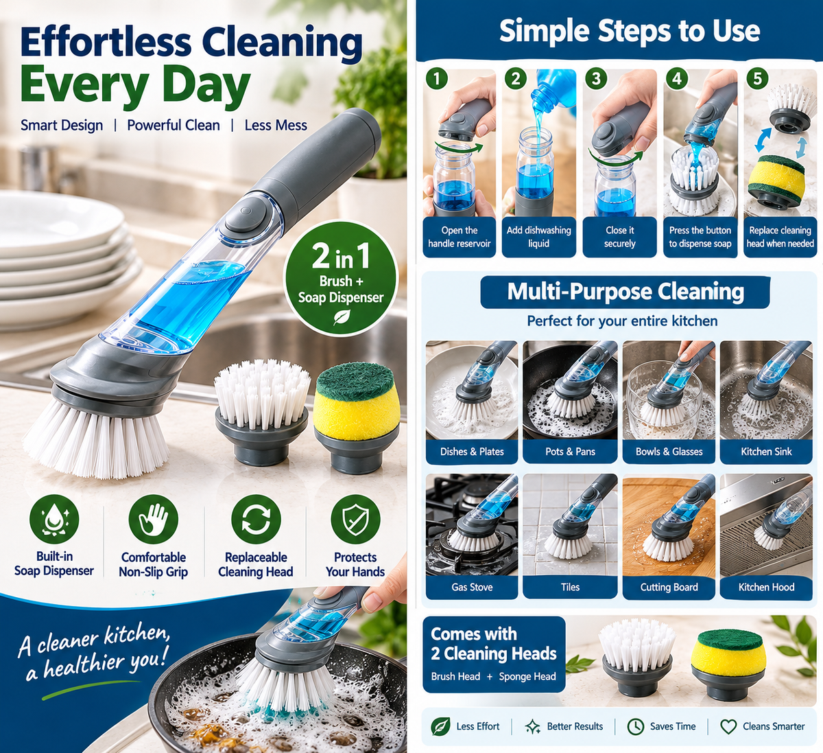 2-in-1 Soap Dispensing Dish Brush