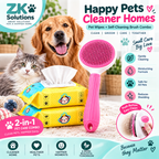 2-in-1 Pet Grooming & Cleaning Combo – Self-Cleaning Slicker Brush + Gentle Pet Cleaning Wipes for Dogs & Cats