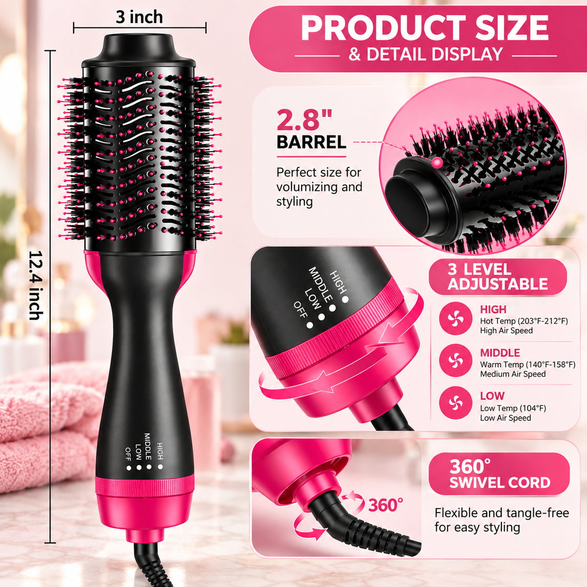 3-in-1 Hot Air Hair Dryer Brush – Style, Dry &amp; Volumize Your Hair with Ease