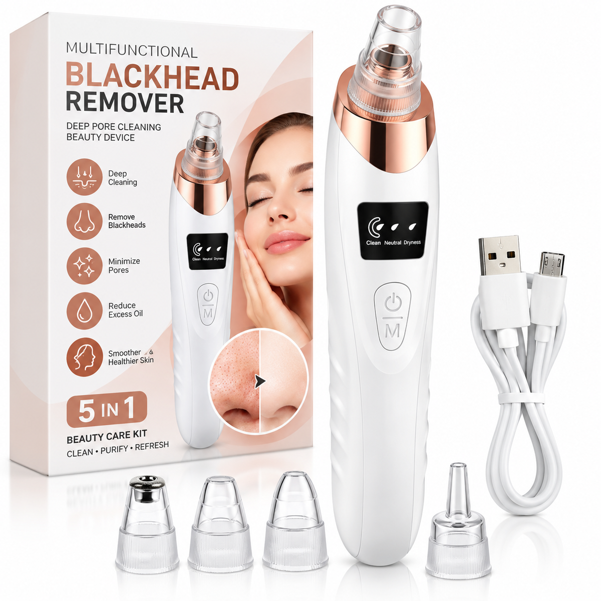 5-in-1 Electric Blackhead Remover – Deep Pore Cleaning Made Easy