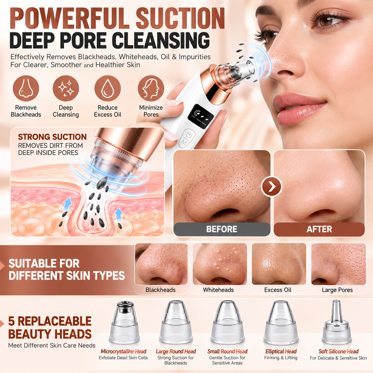5-in-1 Electric Blackhead Remover – Deep Pore Cleaning Made Easy