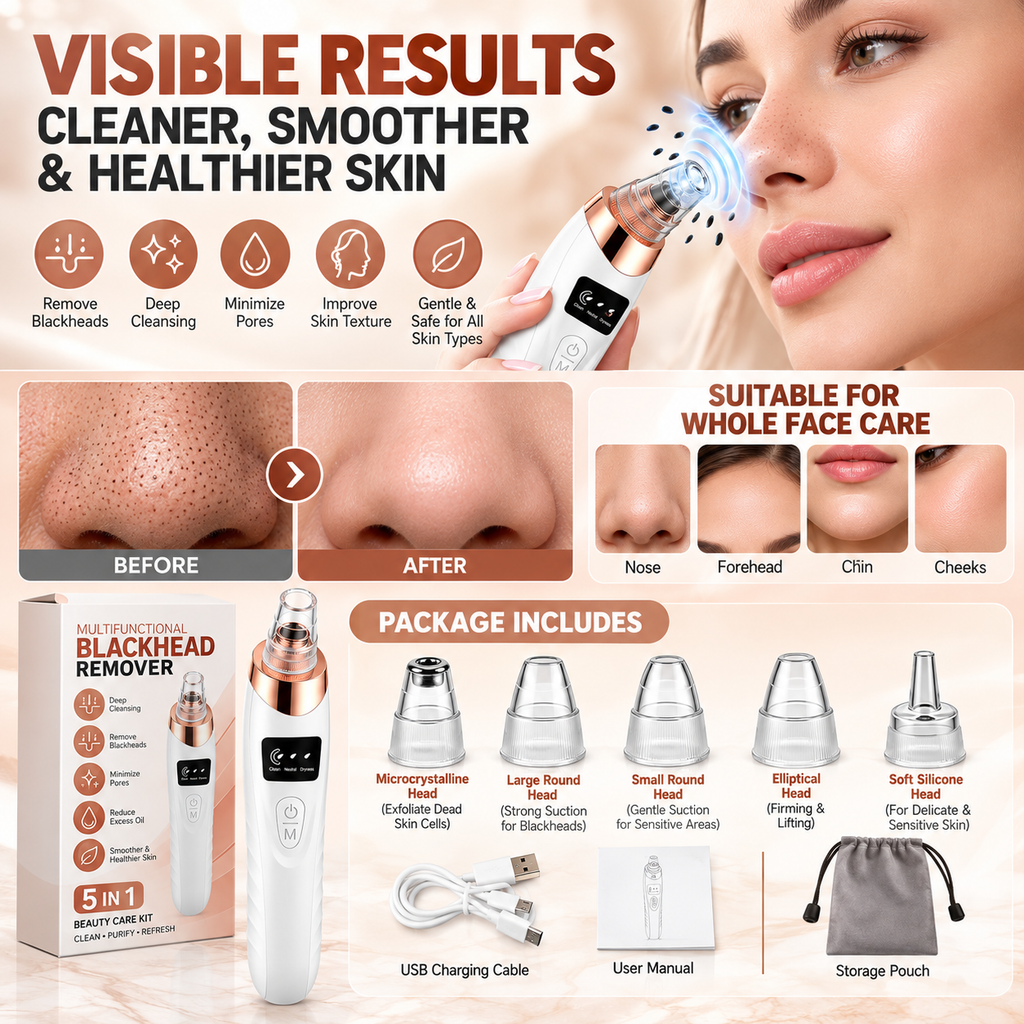 5-in-1 Electric Blackhead Remover – Deep Pore Cleaning Made Easy